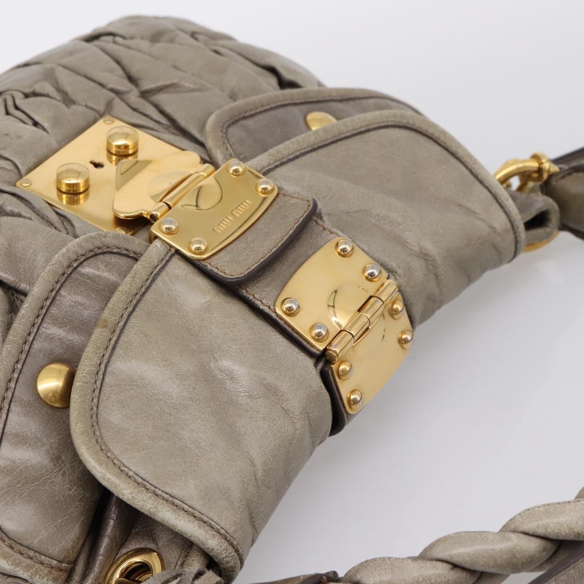 Miu Miu Matelasse Hand Bag Leather 2way Beige Gold Auth 199433V