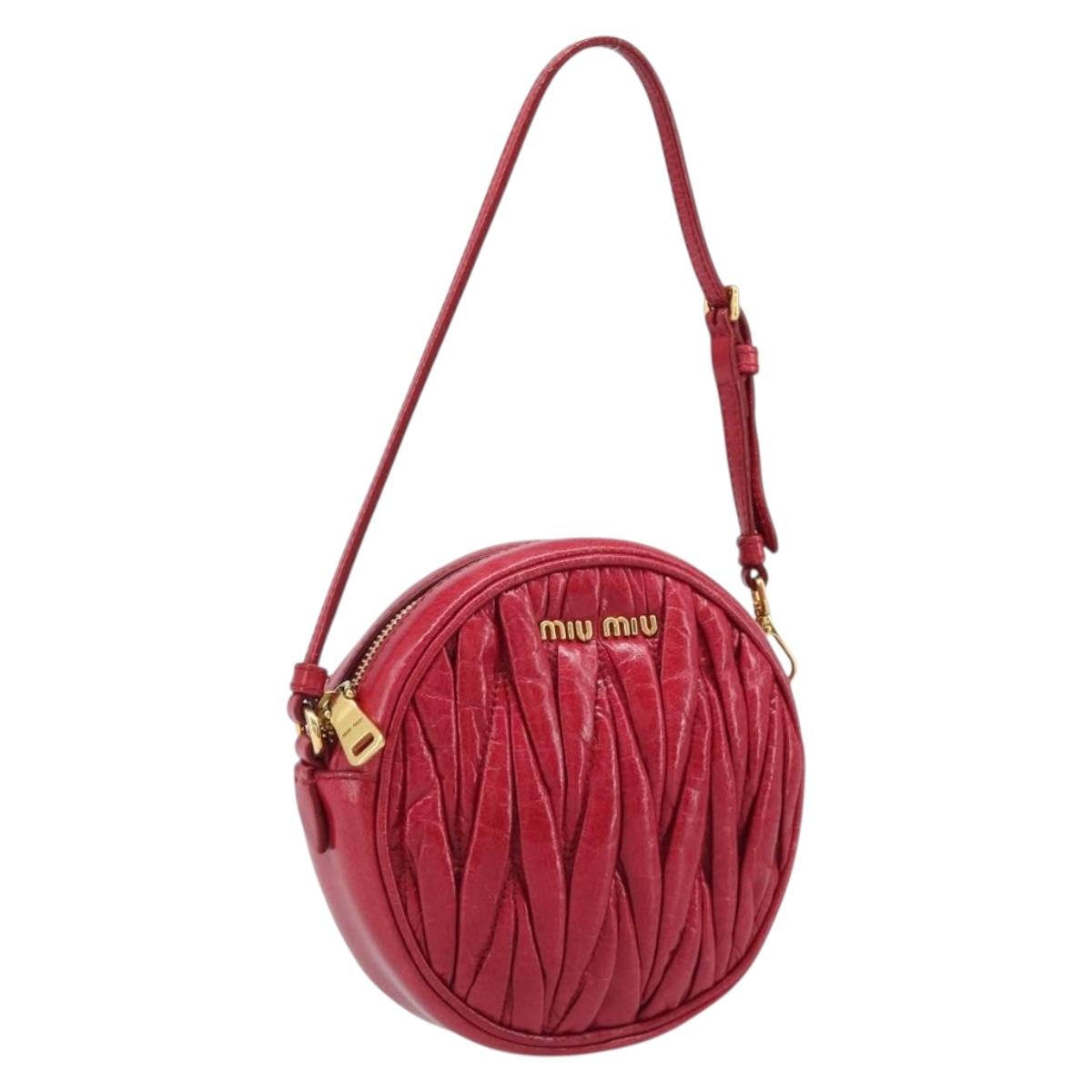 Miu Miu Matelasse Hand Bag Leather Red Gold Auth 199435V