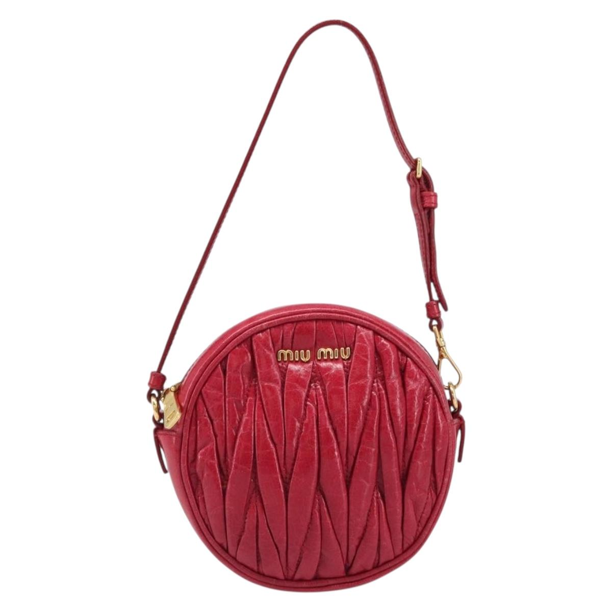Miu Miu Matelasse Hand Bag Leather Red Gold Auth 199435V
