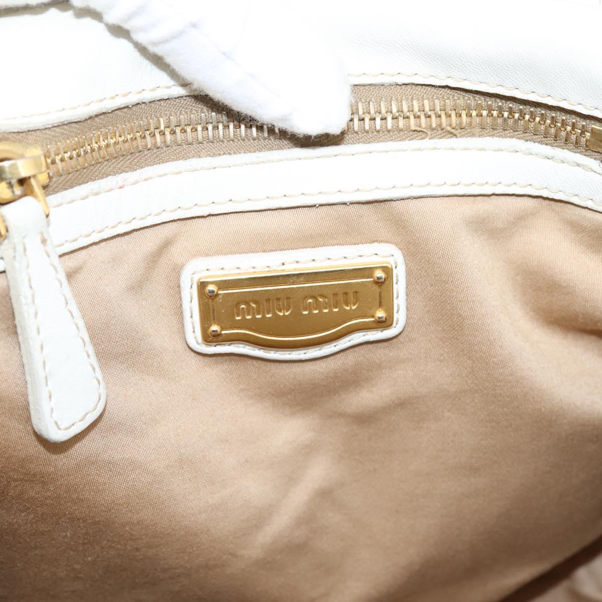 Miu Miu Matelasse Hand Bag Leather 2way White Gold Tone Auth 199436A