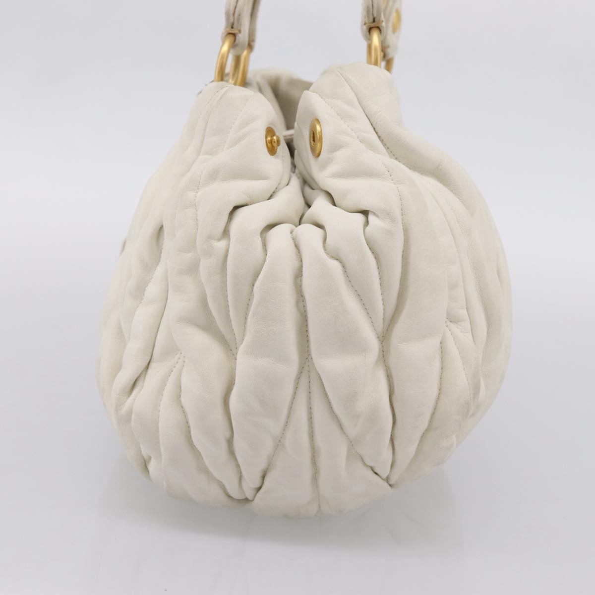 Miu Miu Matelasse Hand Bag Leather 2way White Gold Tone Auth 199436A