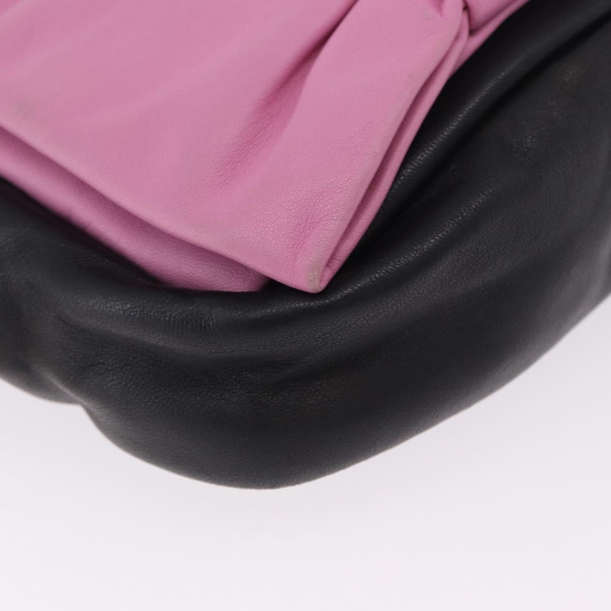 PRADA Ribbon Shoulder Bag Leather Black Pink Auth 199439V