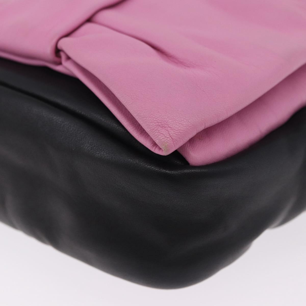 PRADA Ribbon Shoulder Bag Leather Black Pink Auth 199439V