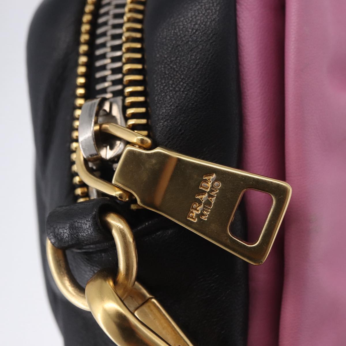 PRADA Ribbon Shoulder Bag Leather Black Pink Auth 199439V