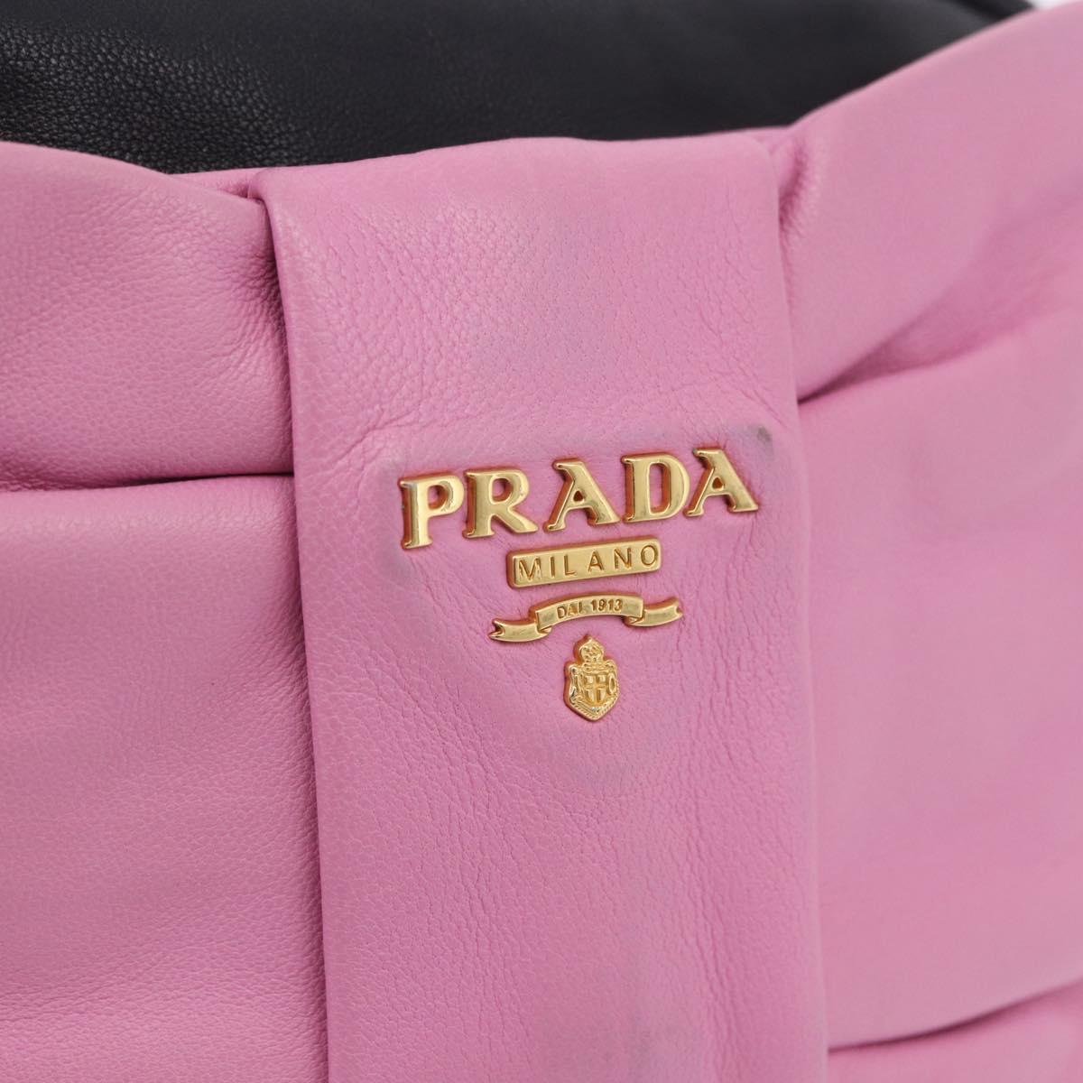 PRADA Ribbon Shoulder Bag Leather Black Pink Auth 199439V