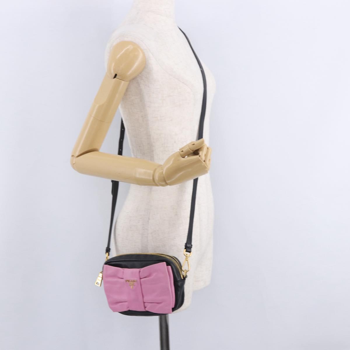 PRADA Ribbon Shoulder Bag Leather Black Pink Auth 199439V
