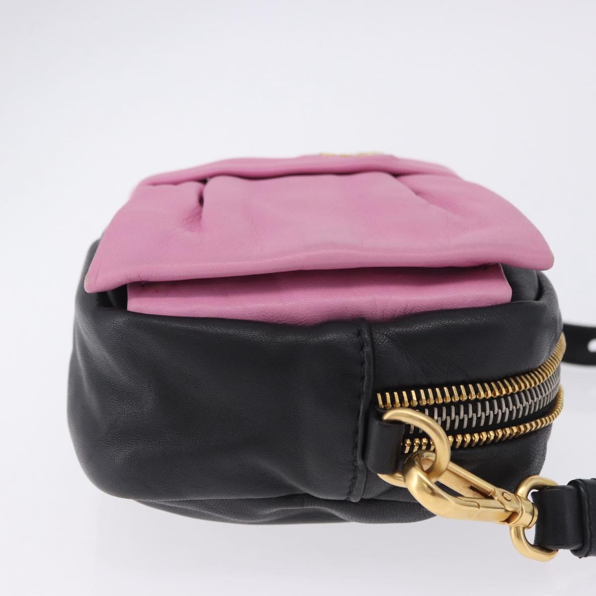 PRADA Ribbon Shoulder Bag Leather Black Pink Auth 199439V