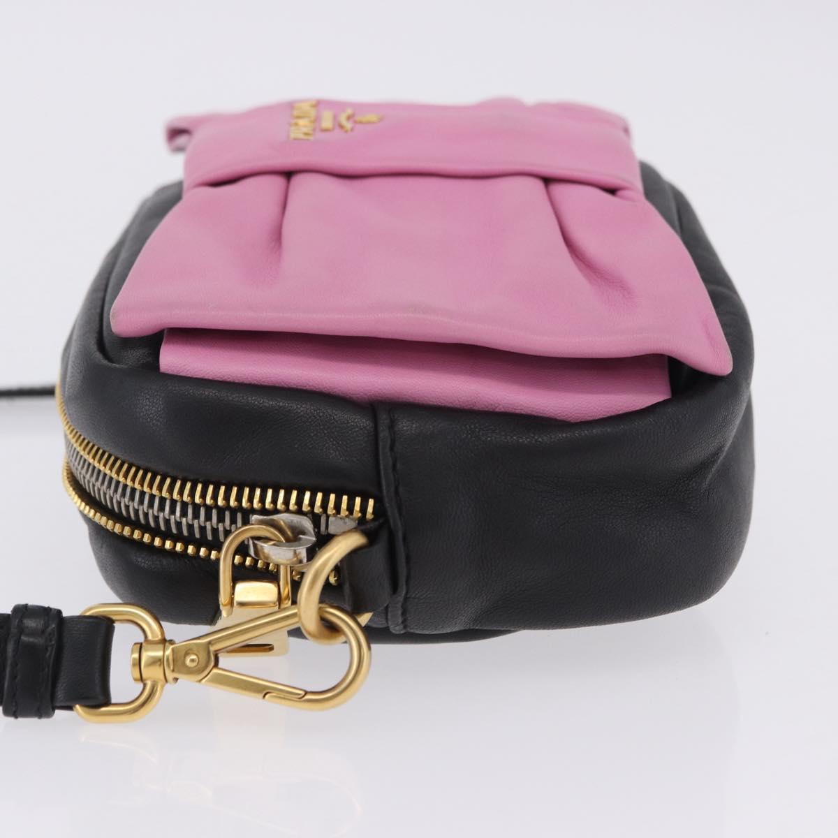 PRADA Ribbon Shoulder Bag Leather Black Pink Auth 199439V