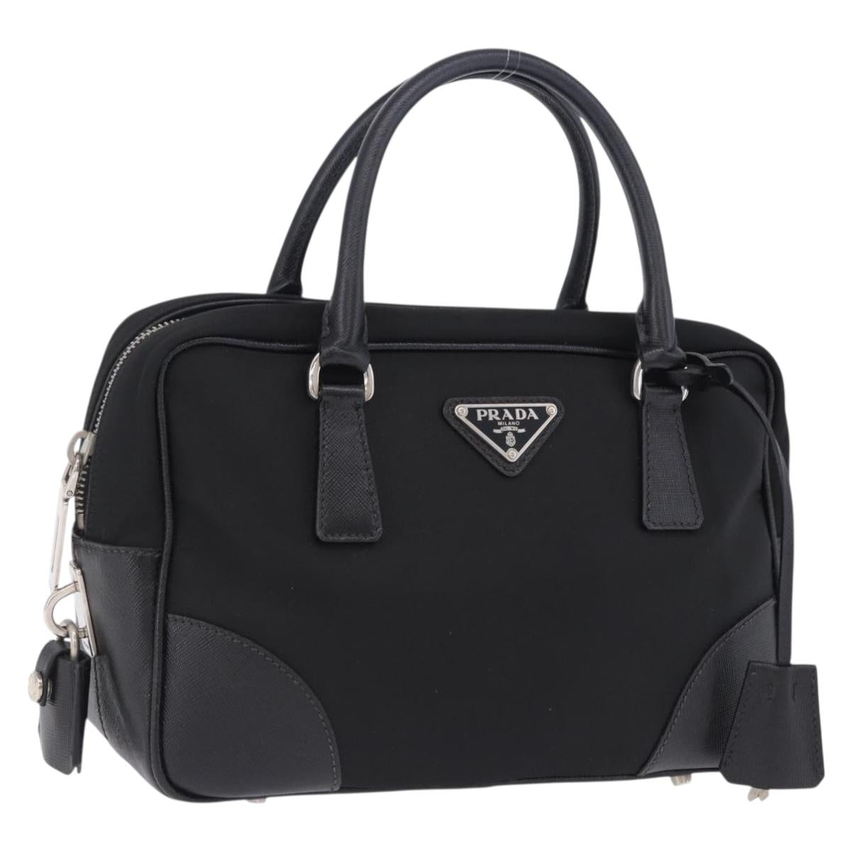 PRADA Hand Bag Nylon Black Silver Auth 199441V