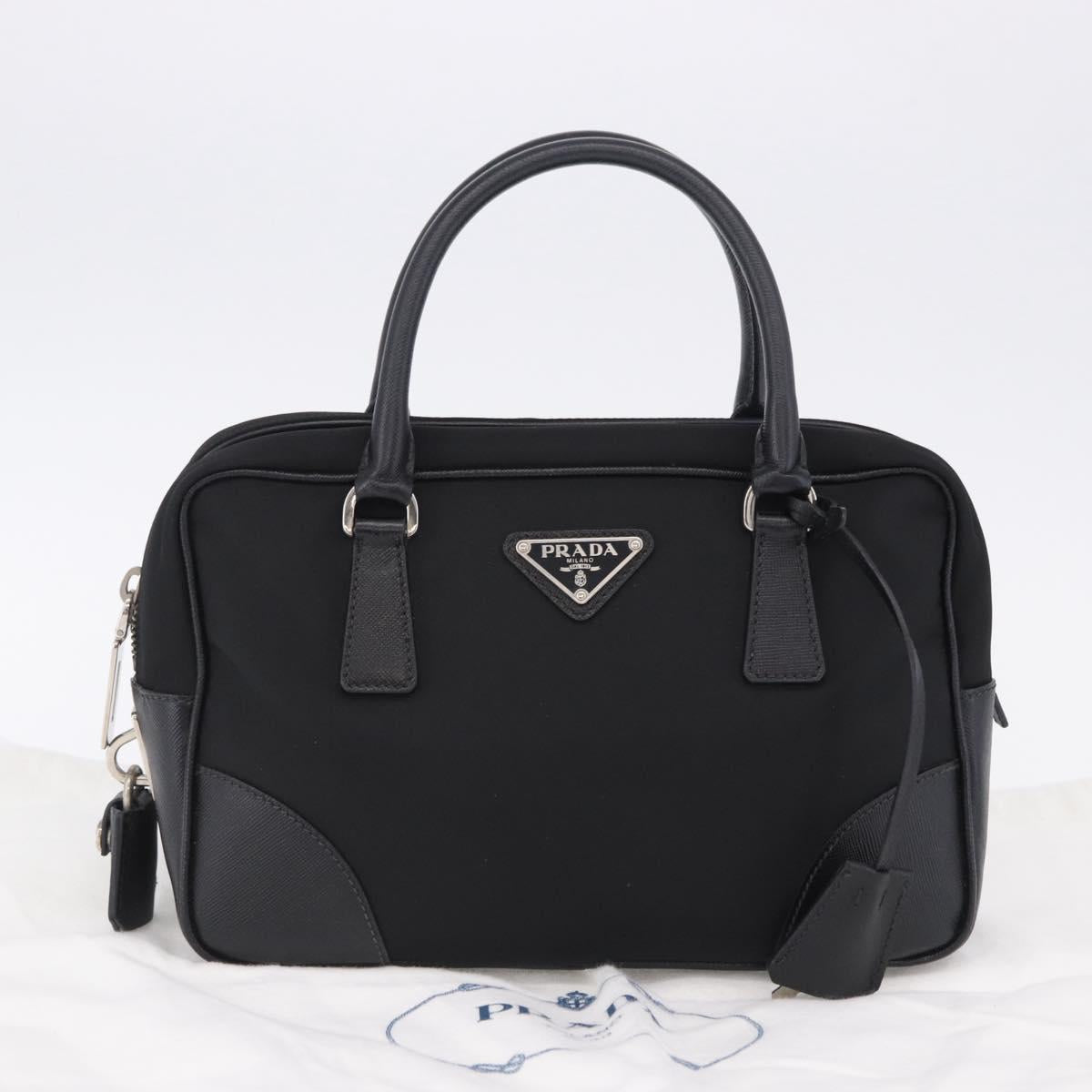 PRADA Hand Bag Nylon Black Silver Auth 199441V