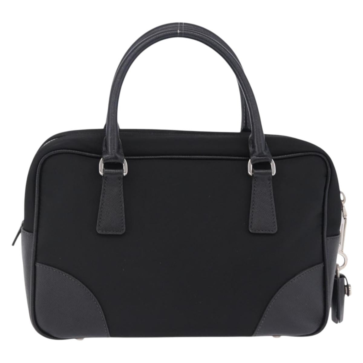 PRADA Hand Bag Nylon Black Silver Auth 199441V