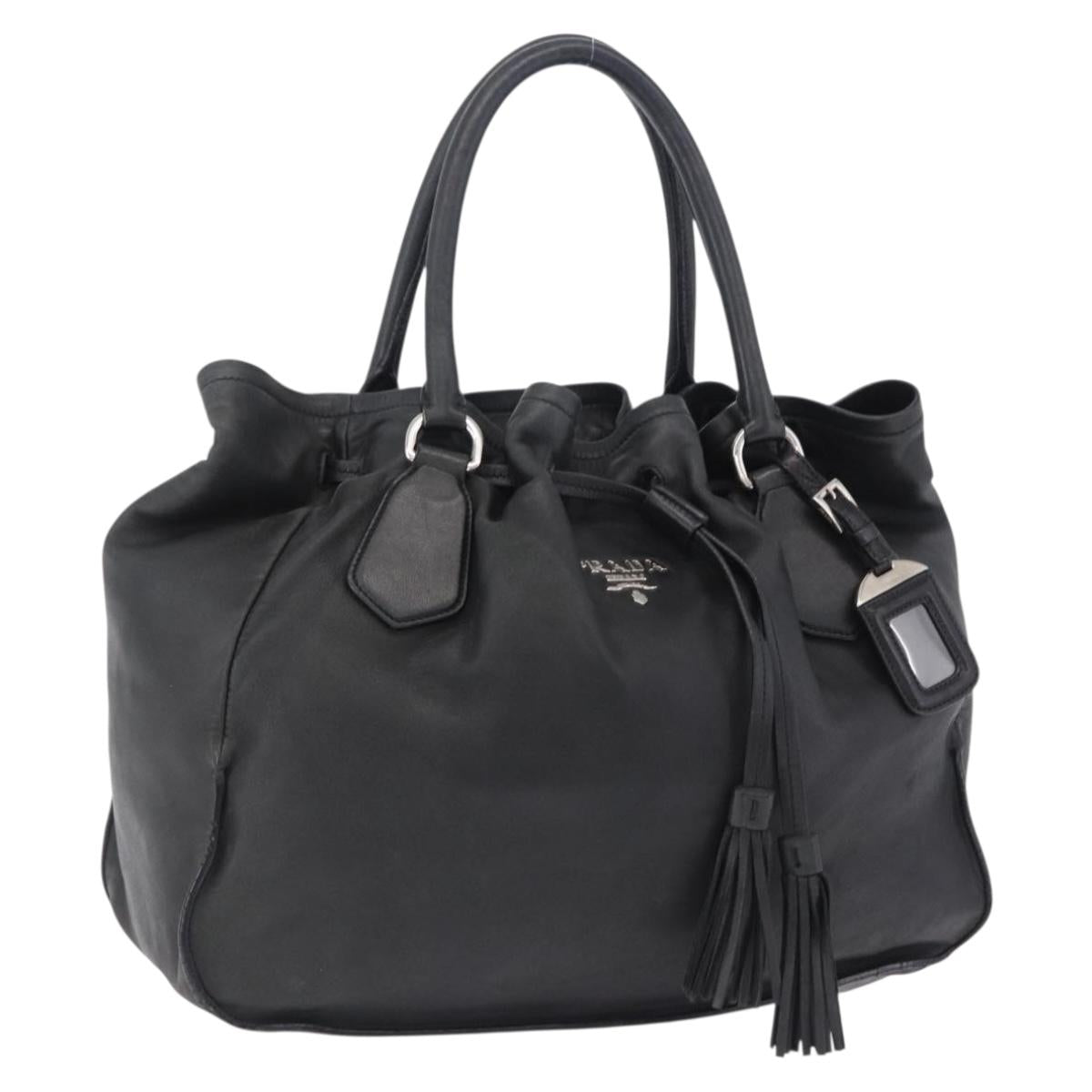 PRADA Tote Bag Leather Black Silver Auth 199442V