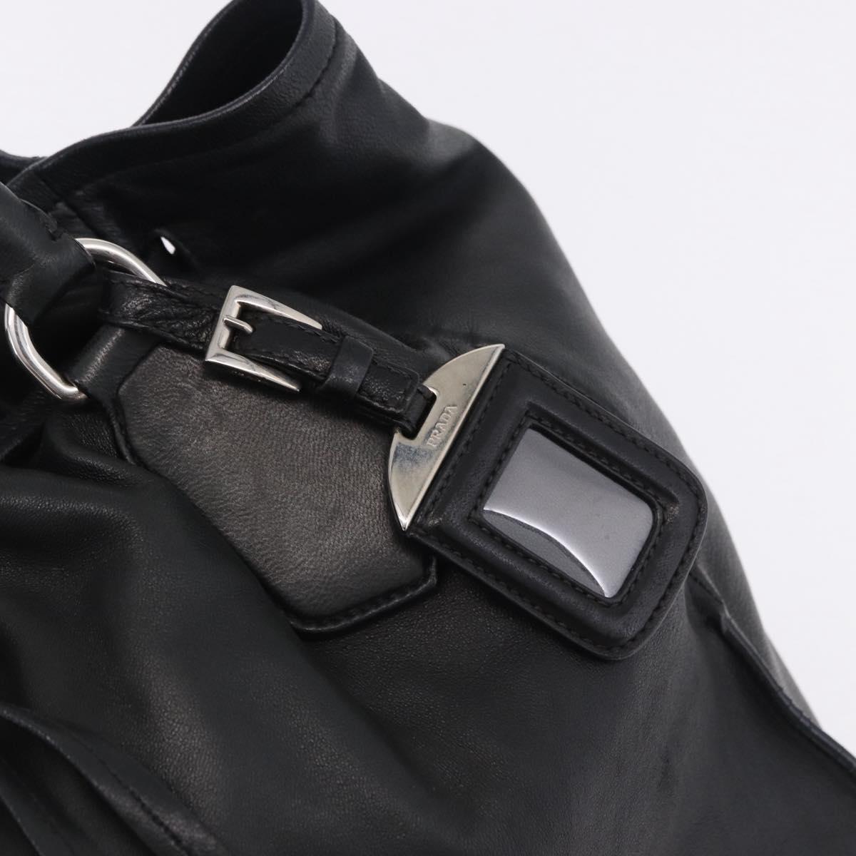 PRADA Tote Bag Leather Black Silver Auth 199442V