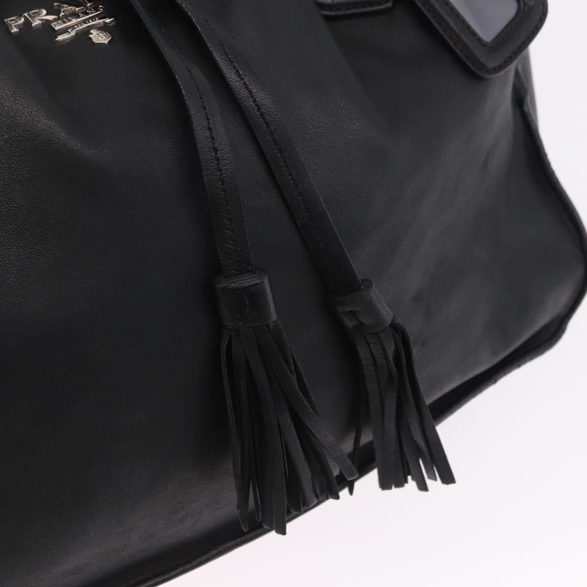 PRADA Tote Bag Leather Black Silver Auth 199442V