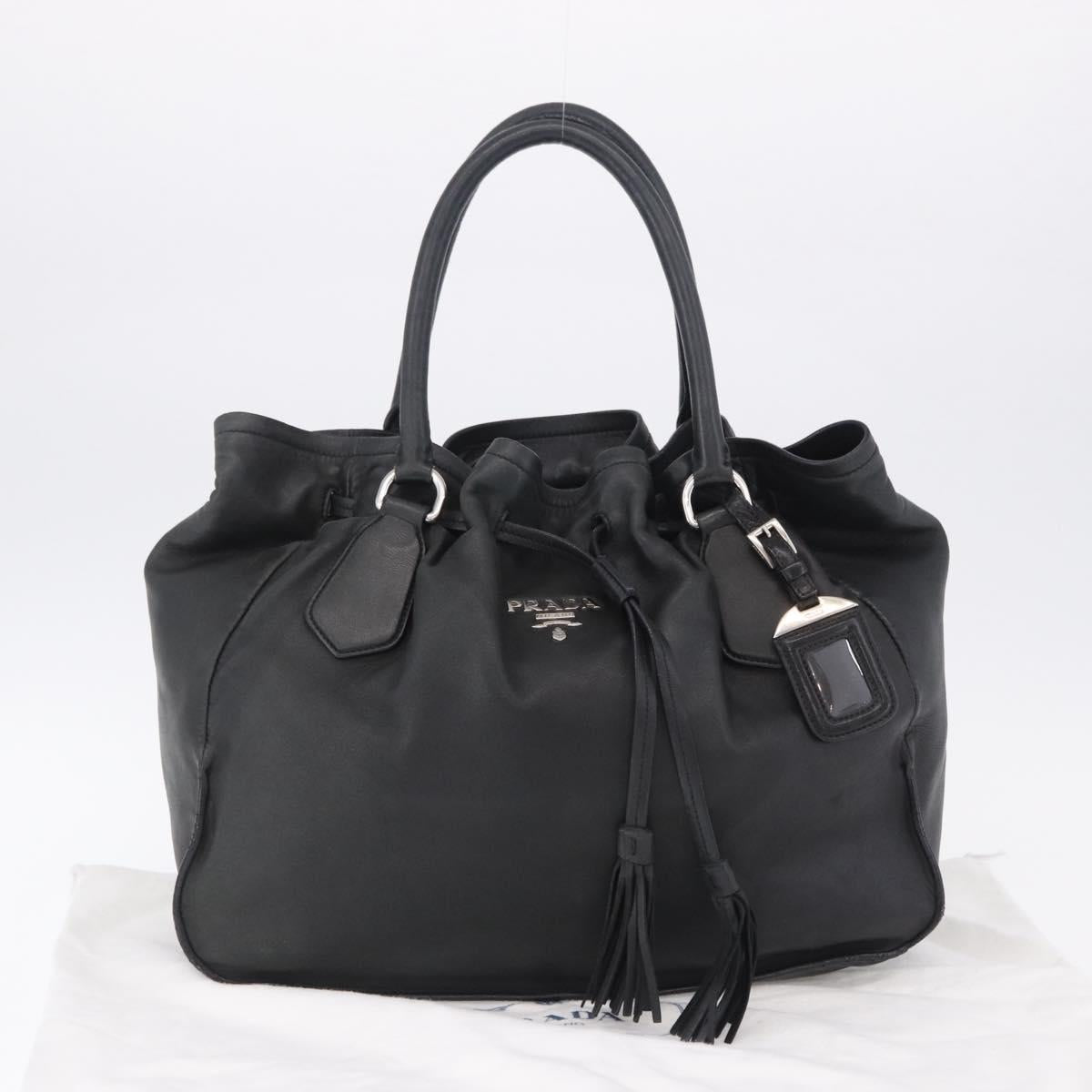 PRADA Tote Bag Leather Black Silver Auth 199442V