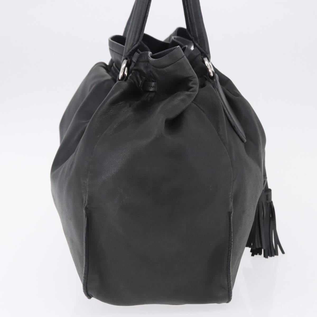 PRADA Tote Bag Leather Black Silver Auth 199442V