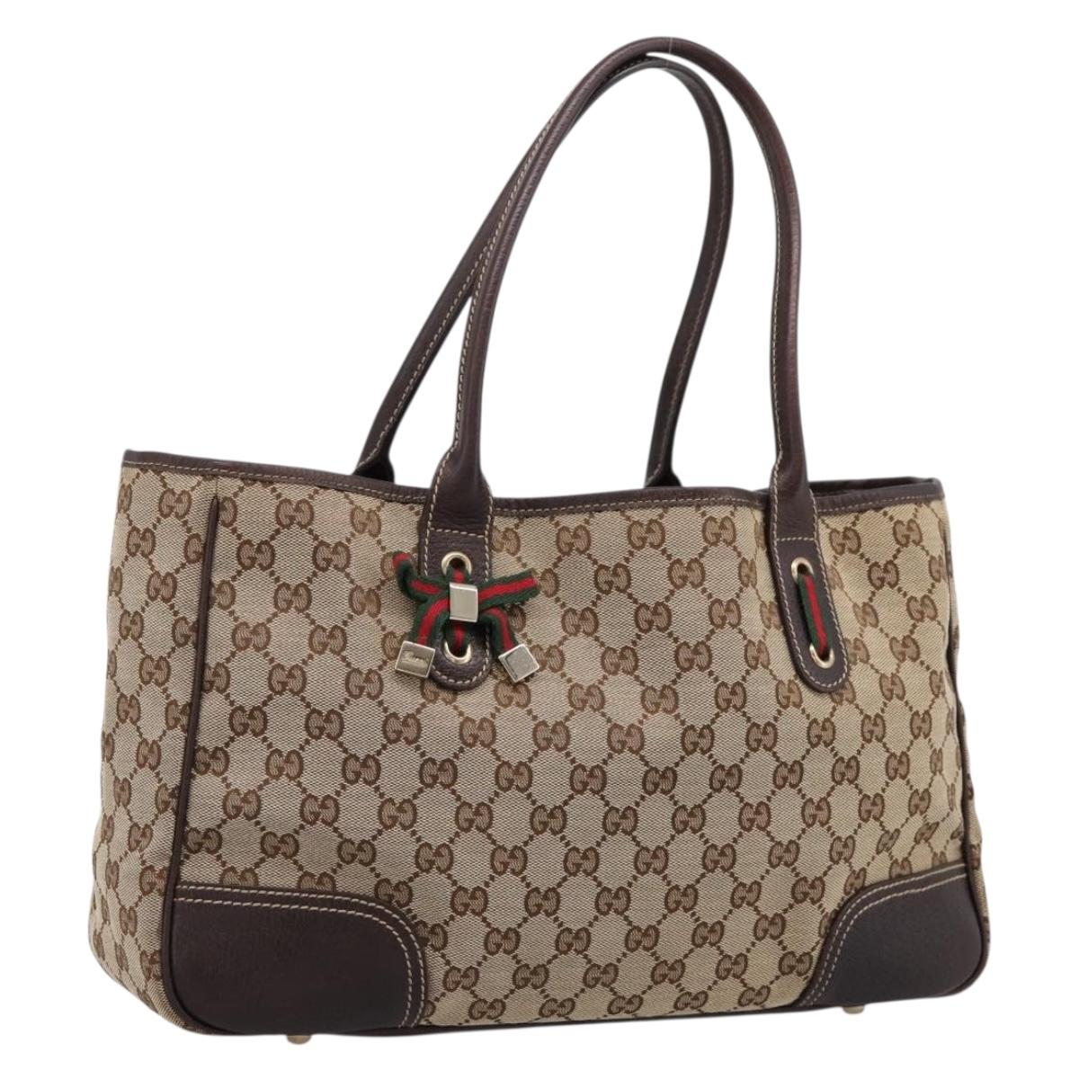 GUCCI GG Canvas Web Sherry Line Princi Tote Bag Beige Gold 163805 Auth 199444V