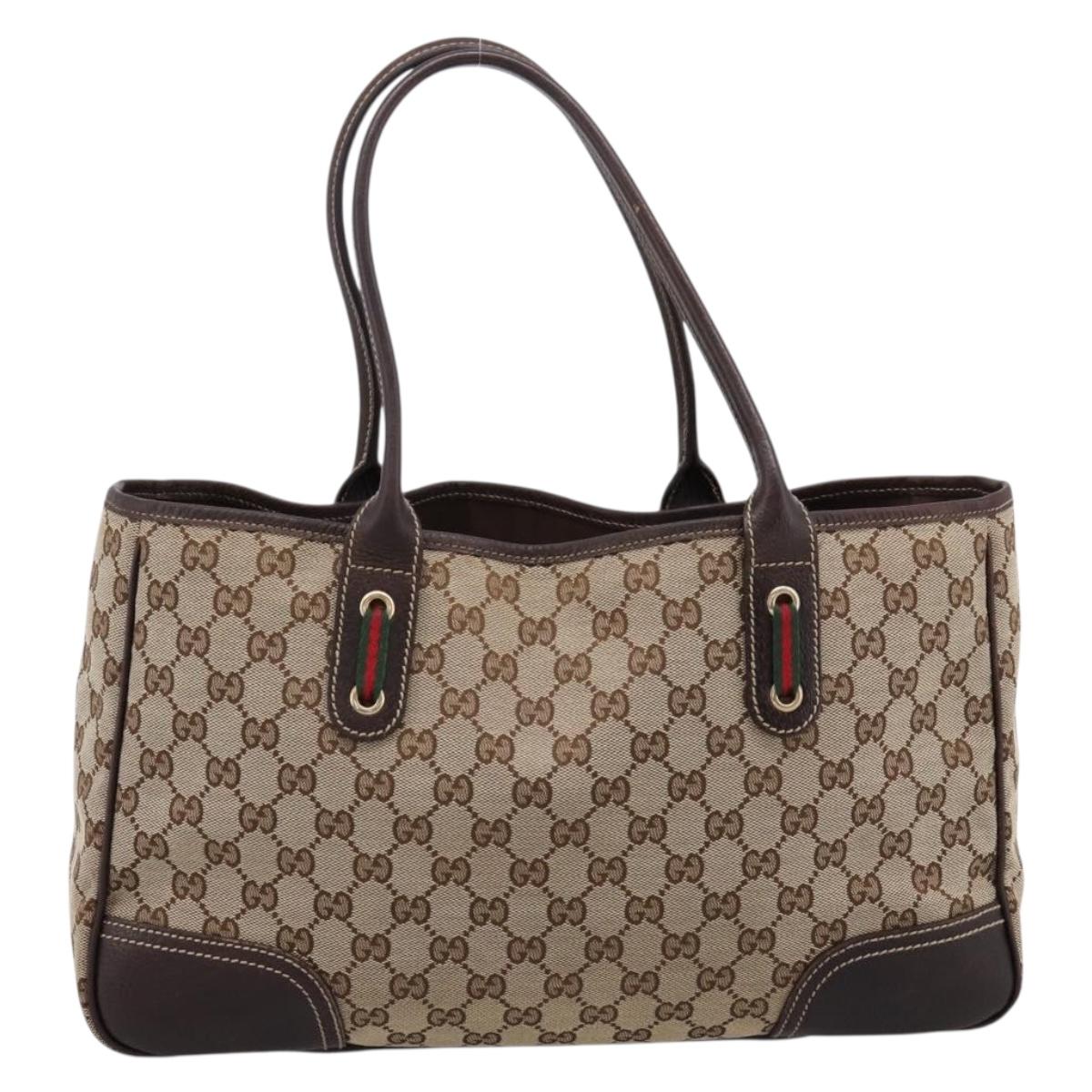 GUCCI GG Canvas Web Sherry Line Princi Tote Bag Beige Gold 163805 Auth 199444V