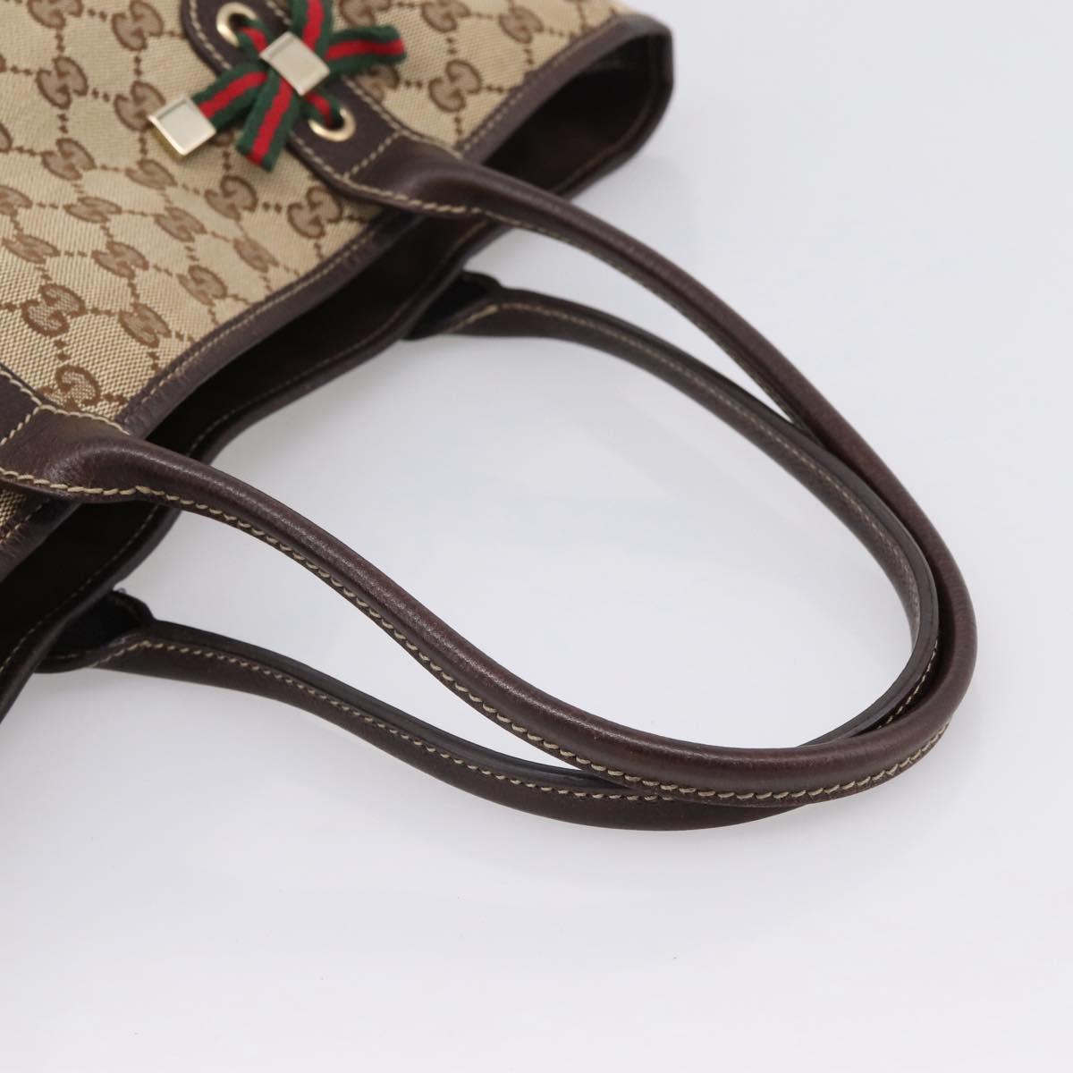 GUCCI GG Canvas Web Sherry Line Princi Tote Bag Beige Gold 163805 Auth 199444V