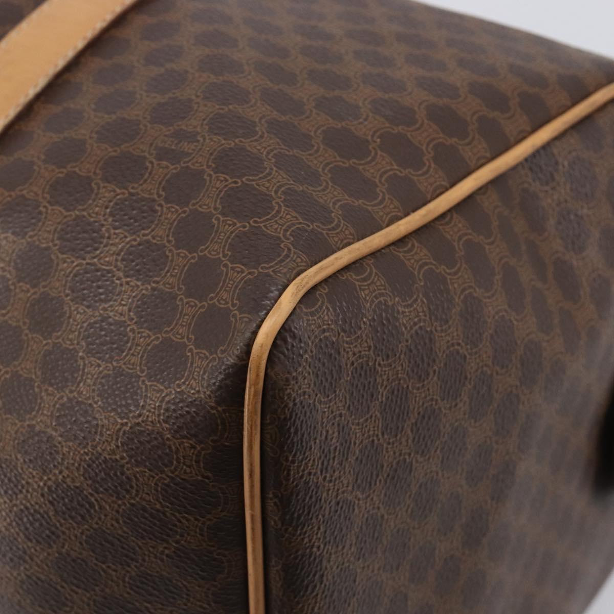 CELINE Macadam Canvas Boston Bag PVC Leather Brown Gold Auth 199445