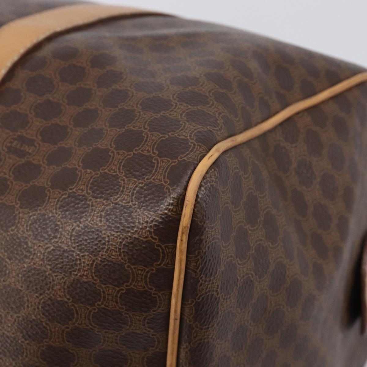 CELINE Macadam Canvas Boston Bag PVC Leather Brown Gold Auth 199445