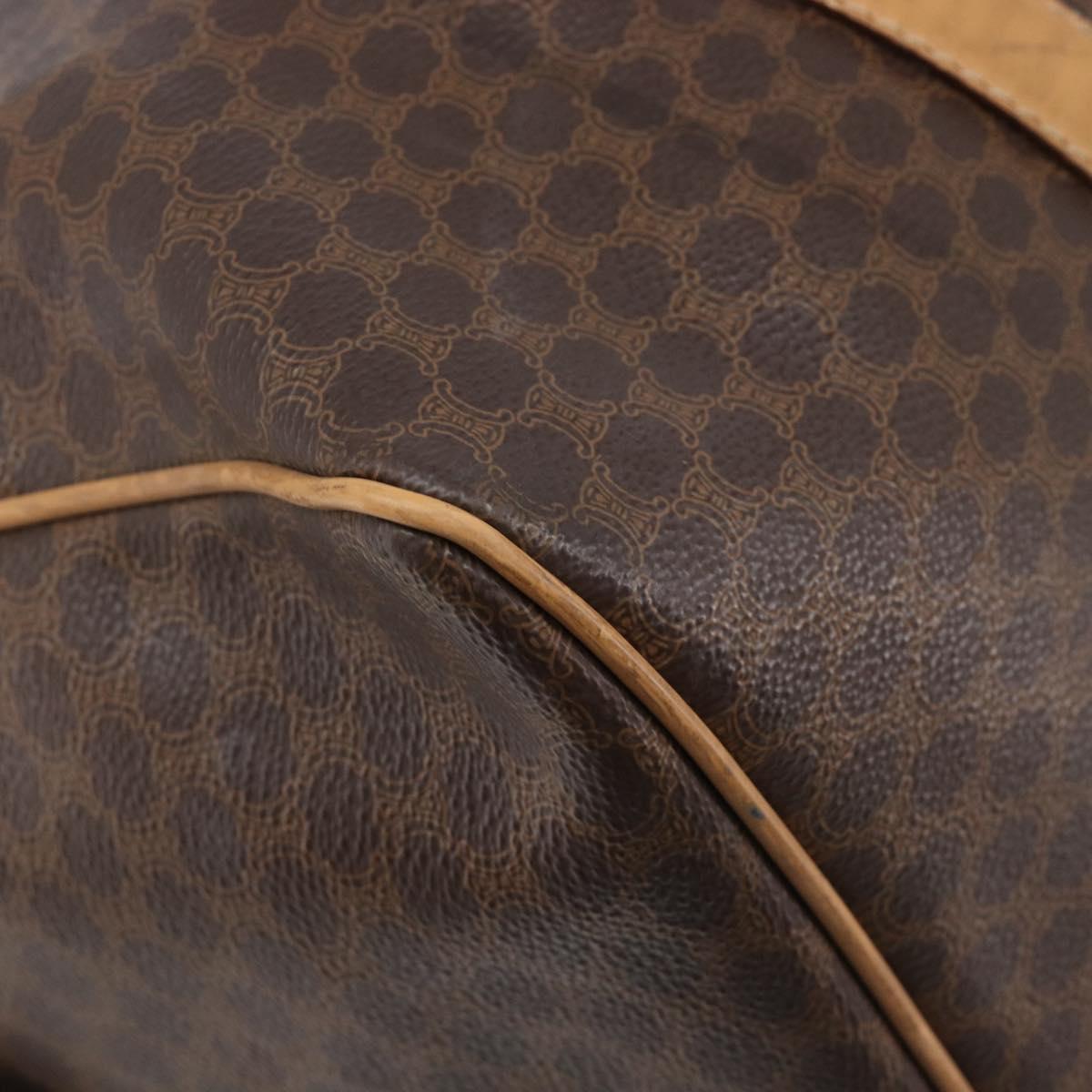 CELINE Macadam Canvas Boston Bag PVC Leather Brown Gold Auth 199445