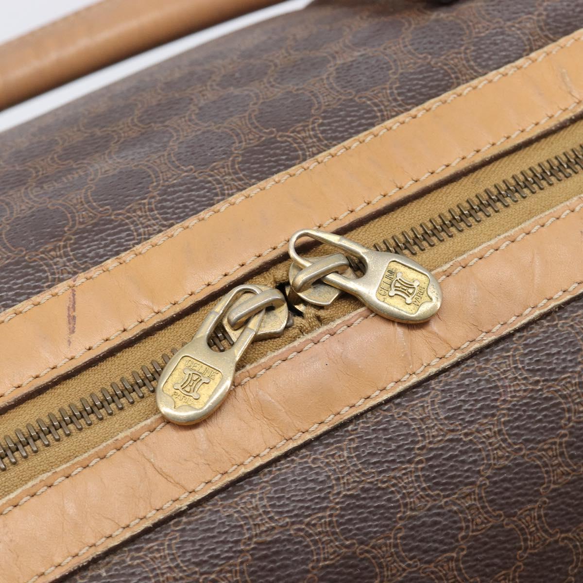 CELINE Macadam Canvas Boston Bag PVC Leather Brown Gold Auth 199445