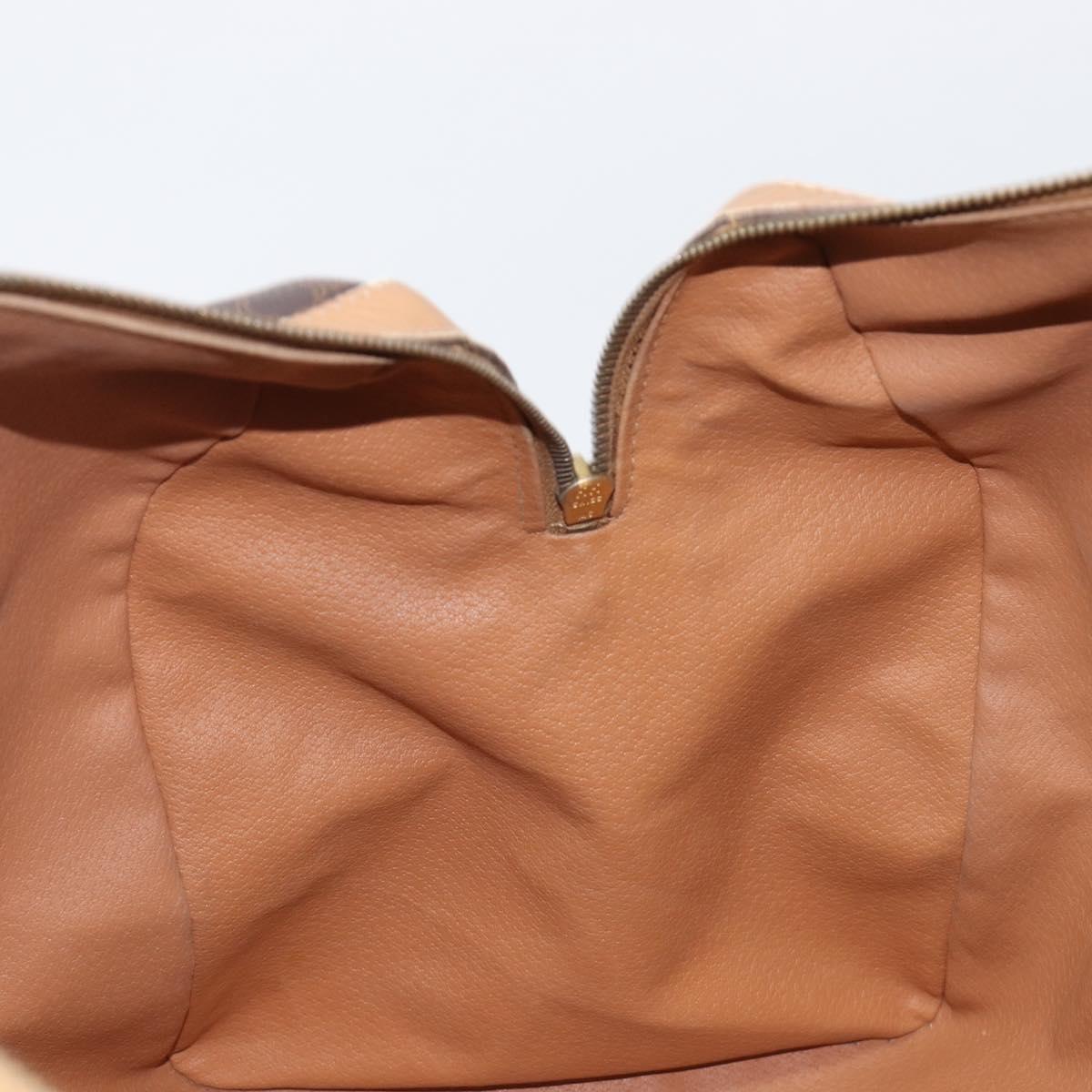 CELINE Macadam Canvas Boston Bag PVC Leather Brown Gold Auth 199445