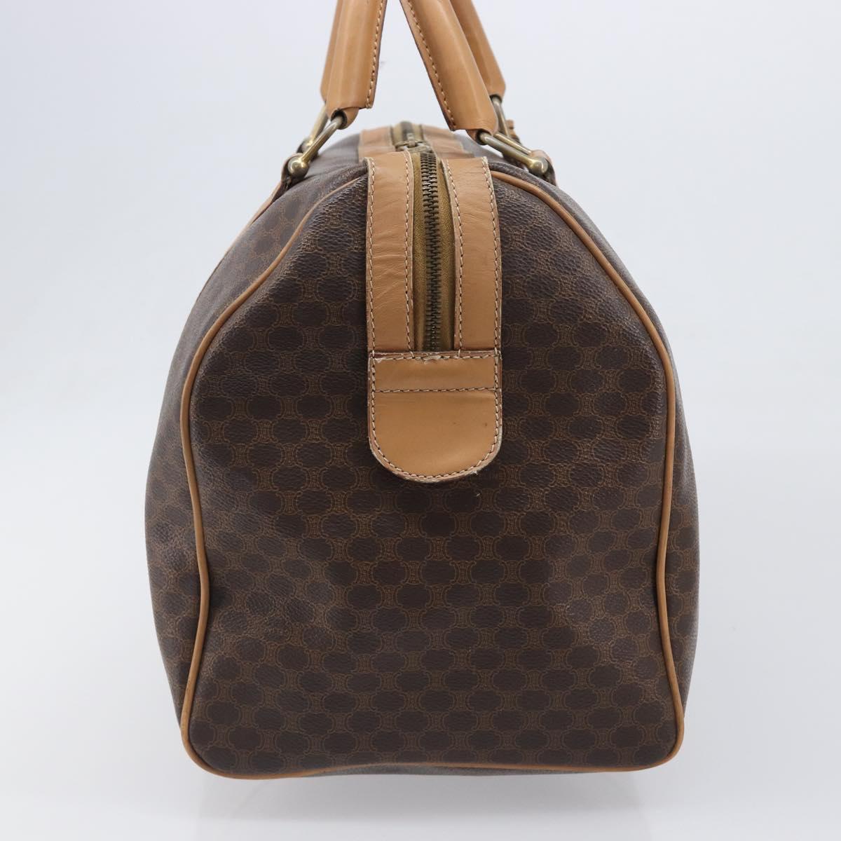 CELINE Macadam Canvas Boston Bag PVC Leather Brown Gold Auth 199445