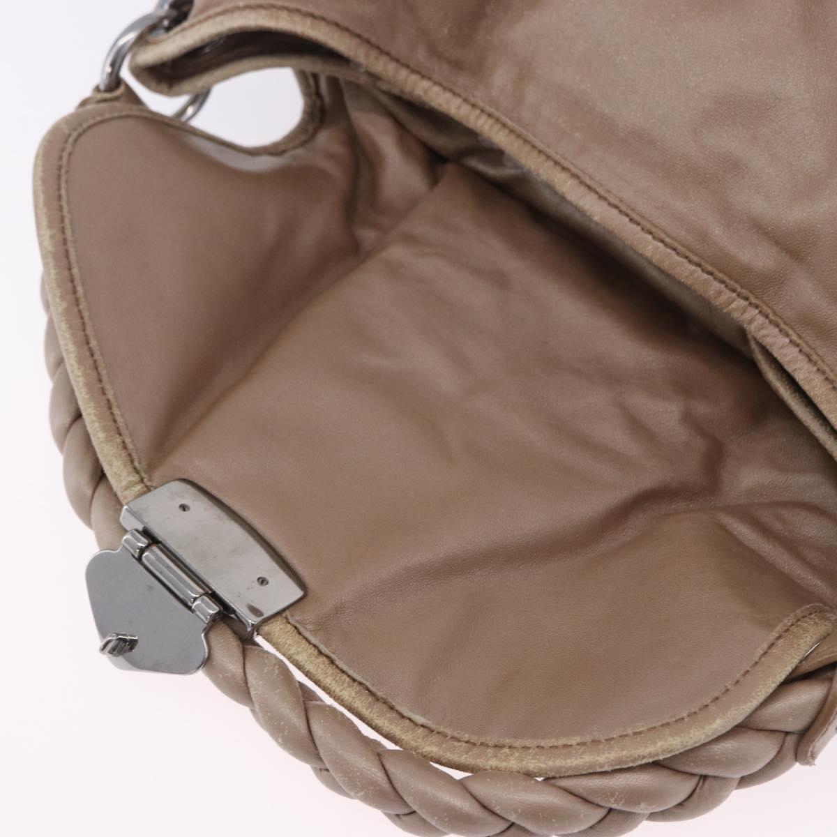 Miu Miu Matelasse Hand Bag Beige Silver Auth 199449