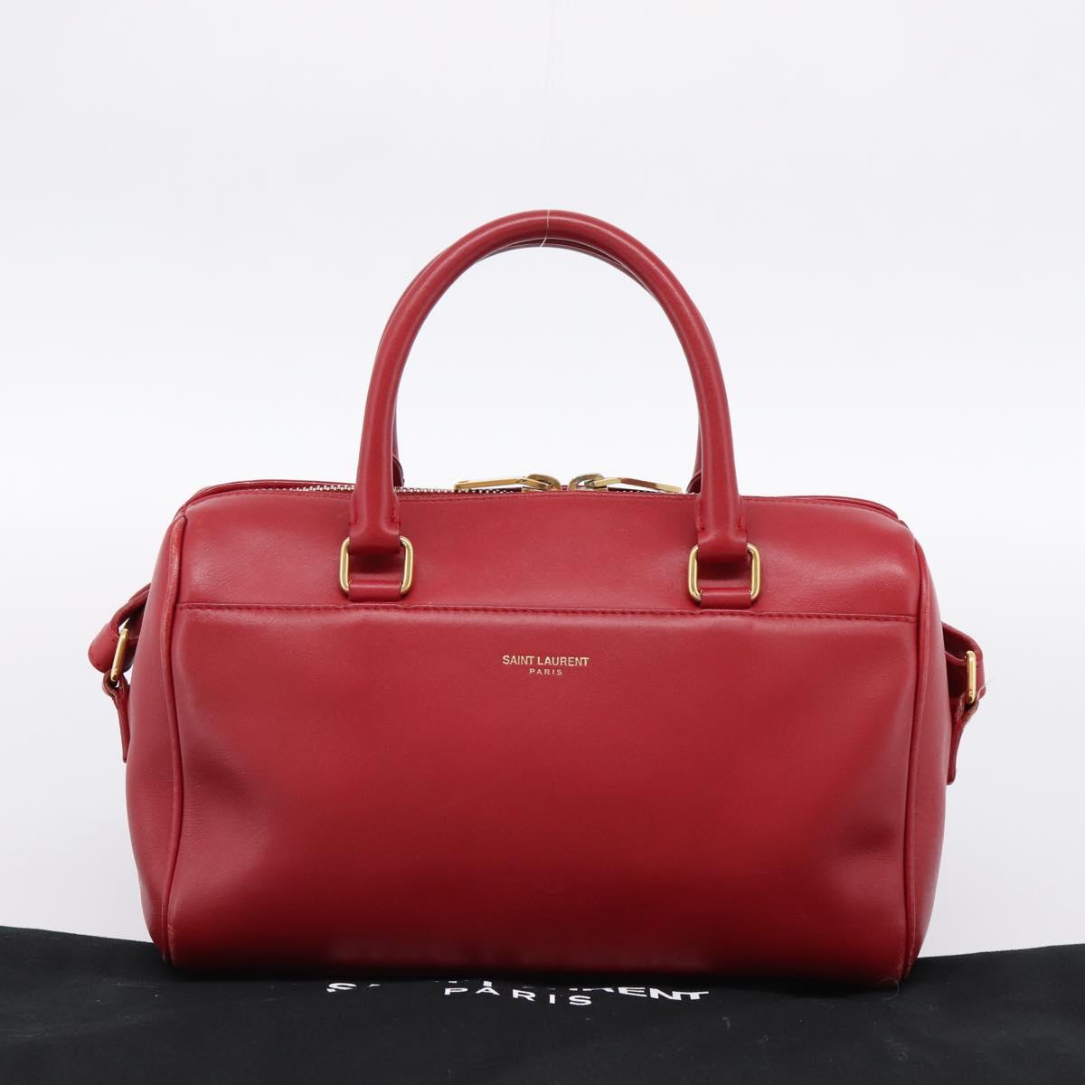 SAINT LAURENT Baby Duffel Hand Bag Leather 2way Red Gold Auth 199452V