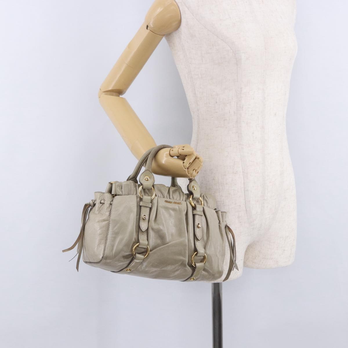 Miu Miu Hand Bag Vitello Lux Leather 2way Beige Gold Auth 199453V