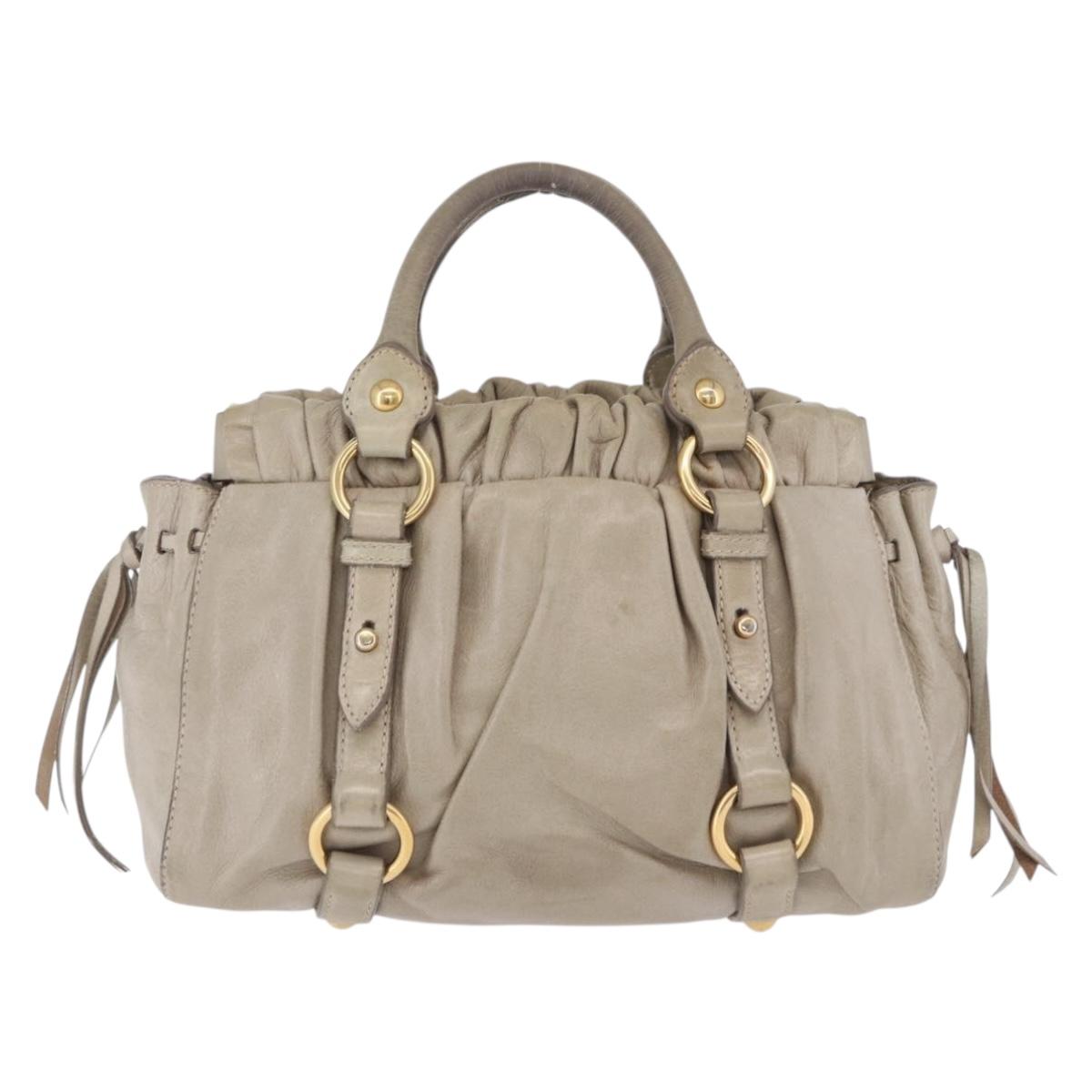 Miu Miu Hand Bag Vitello Lux Leather 2way Beige Gold Auth 199453V