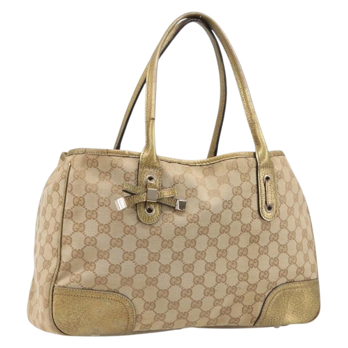 GUCCI GG Canvas Princi Tote Bag Beige Gold 163305 Auth 199454