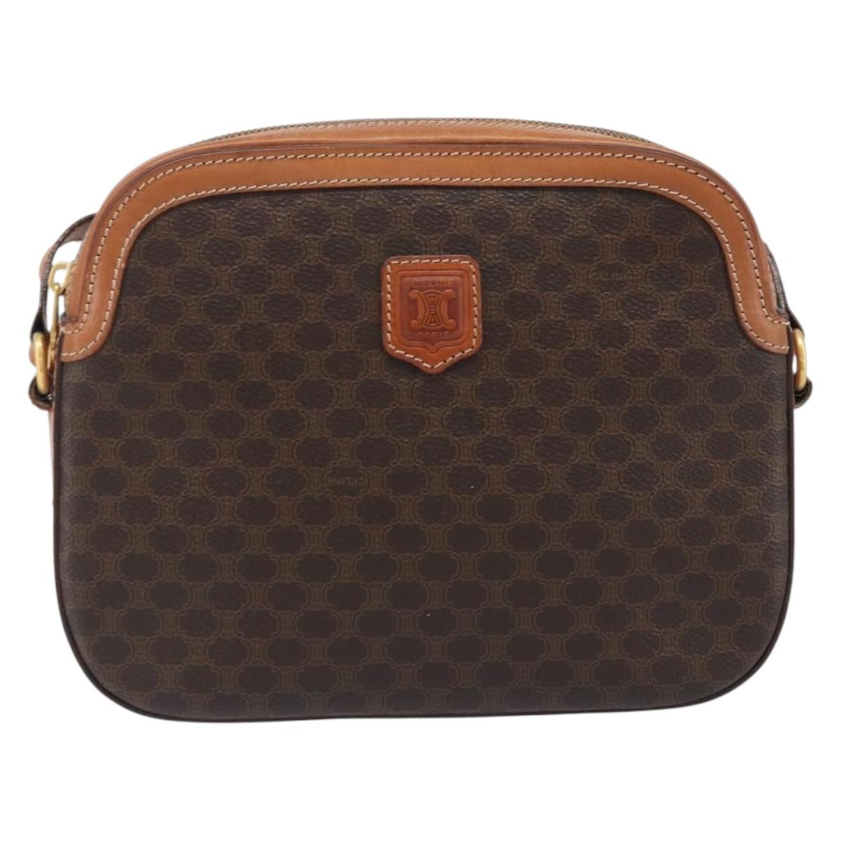 CELINE Macadam Canvas Shoulder Bag PVC Leather Brown Gold Auth 199455