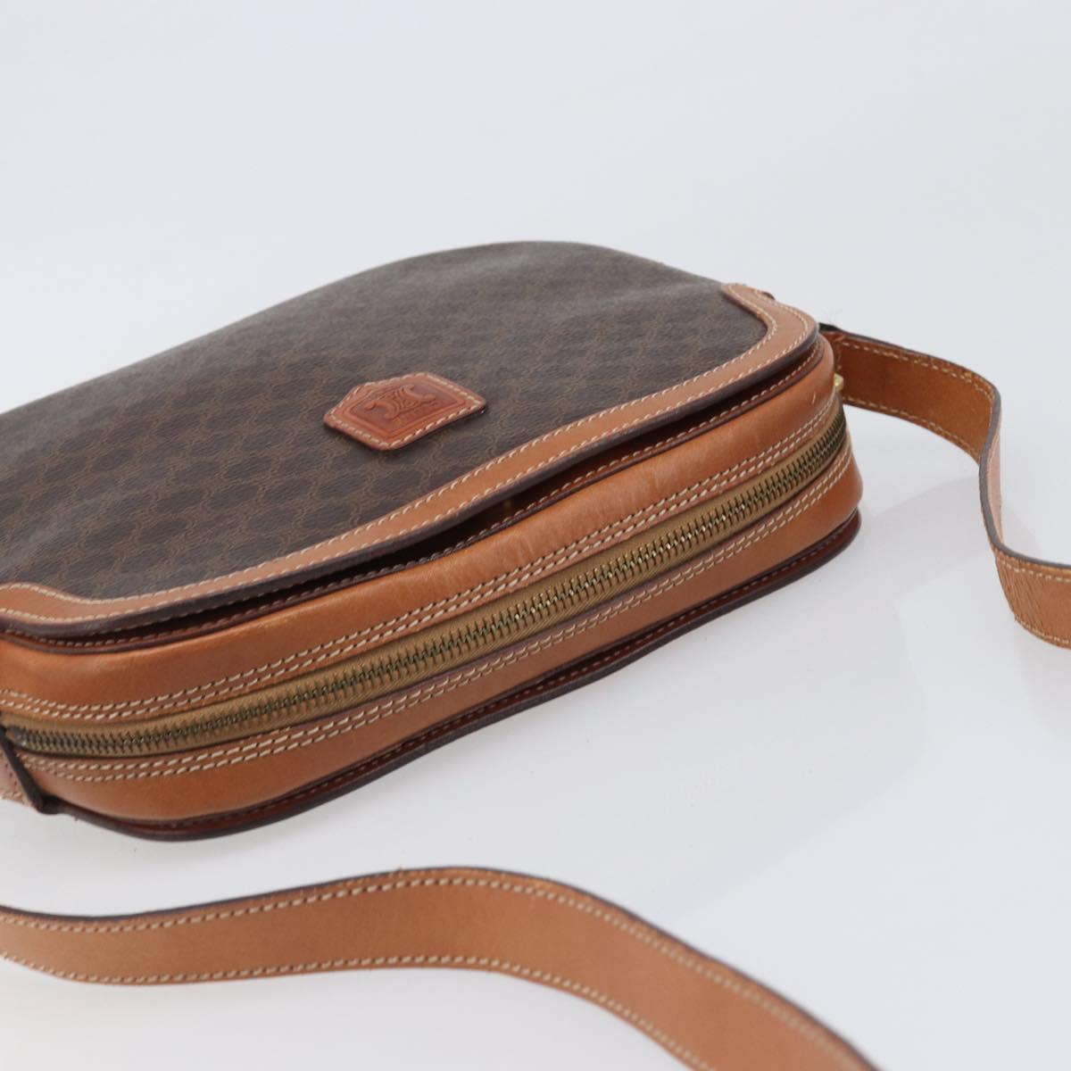 CELINE Macadam Canvas Shoulder Bag PVC Leather Brown Gold Auth 199455