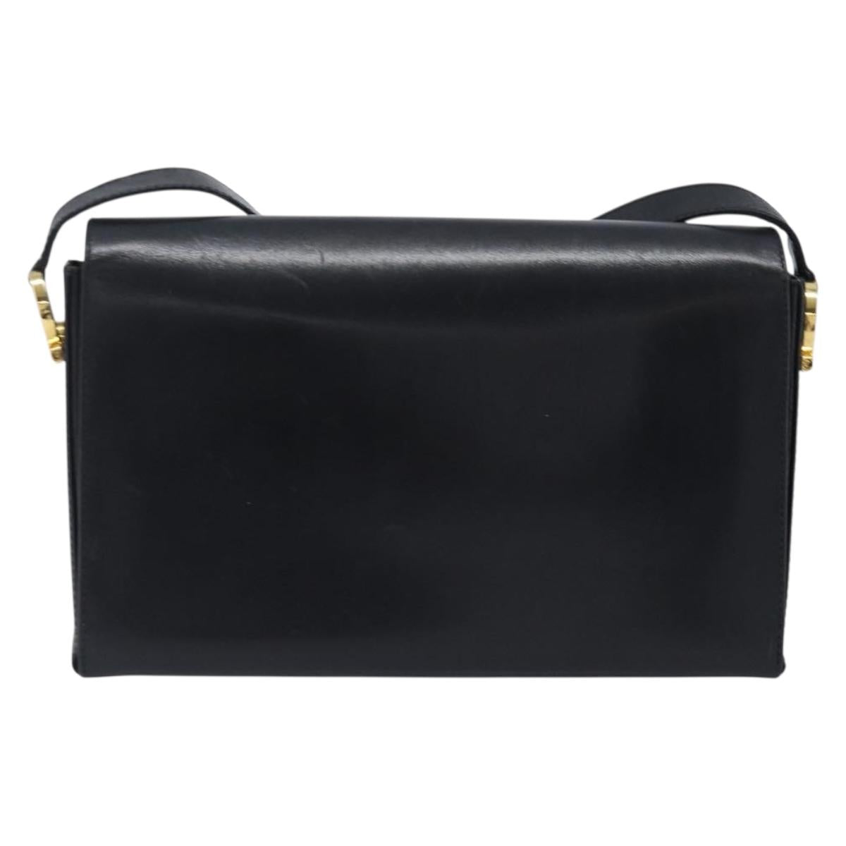 Salvatore Ferragamo Gancini Shoulder Bag Leather Black Gold Auth 199456