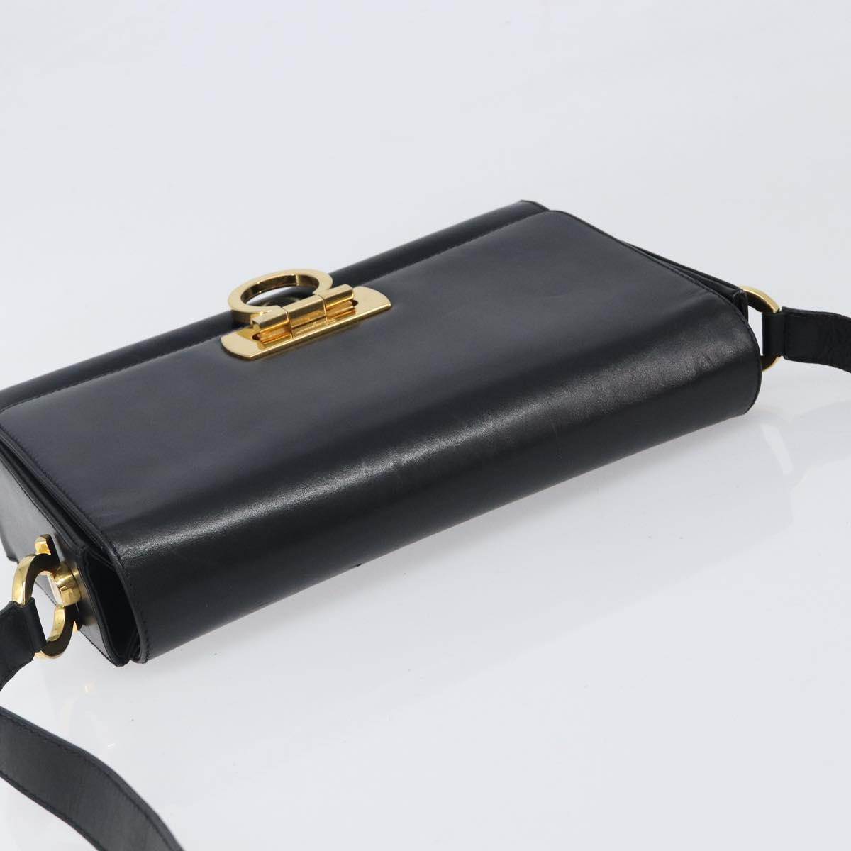 Salvatore Ferragamo Gancini Shoulder Bag Leather Black Gold Auth 199456