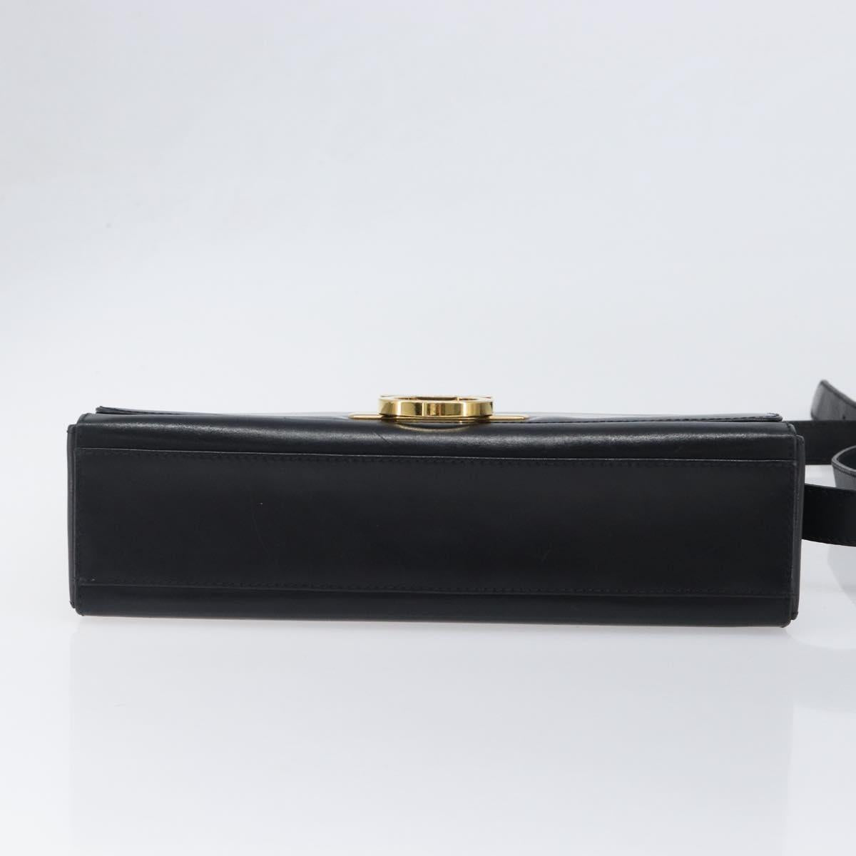 Salvatore Ferragamo Gancini Shoulder Bag Leather Black Gold Auth 199456