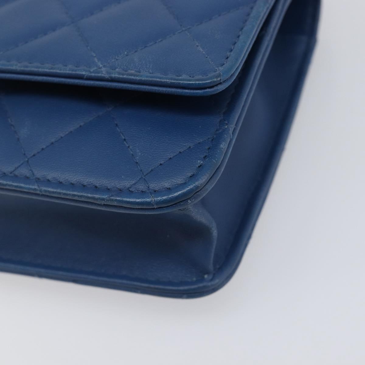 CHANEL Matelasse Trendy CC Chain Wallet Lamb Skin Blue Silver CC Auth 199460SAM
