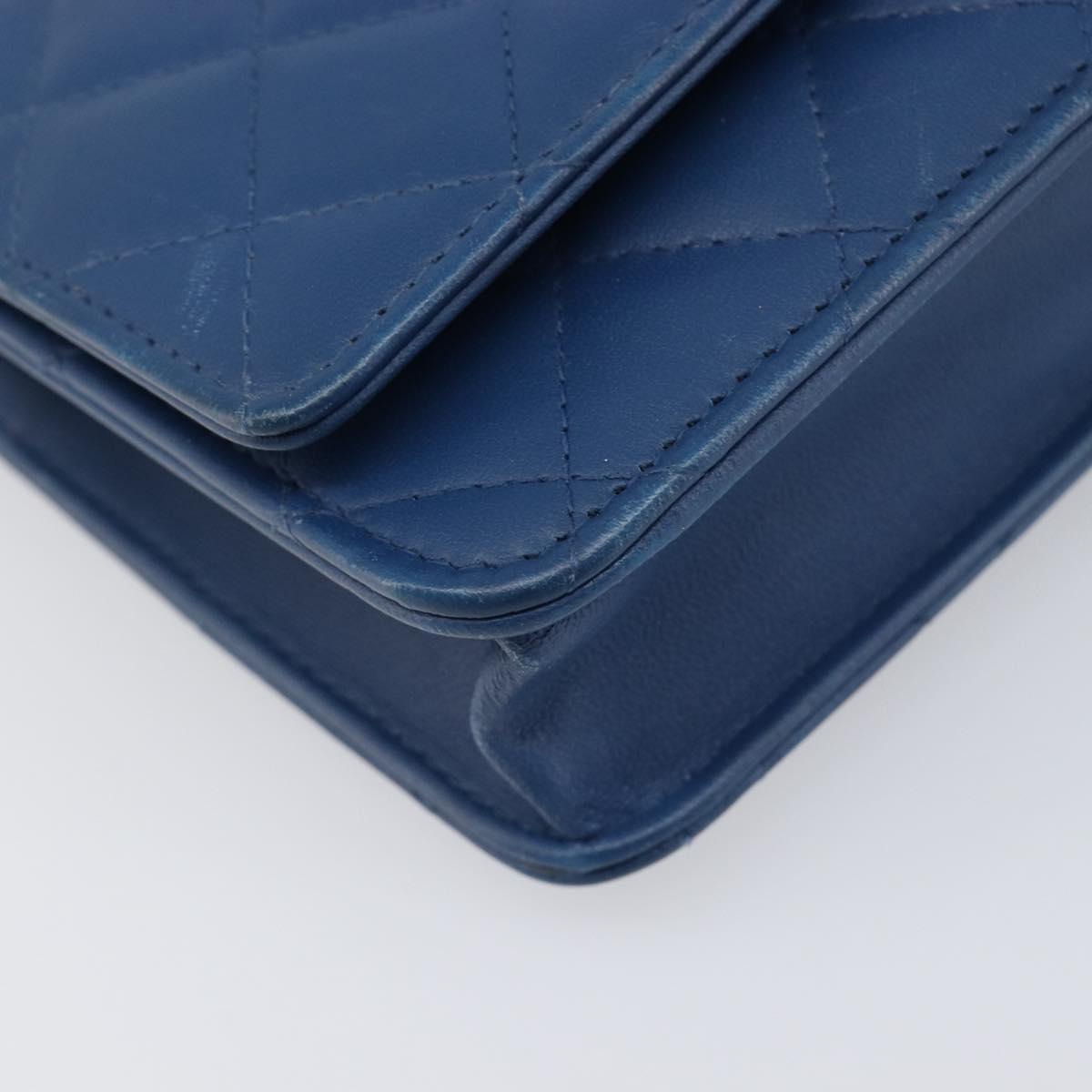 CHANEL Matelasse Trendy CC Chain Wallet Lamb Skin Blue Silver CC Auth 199460SAM