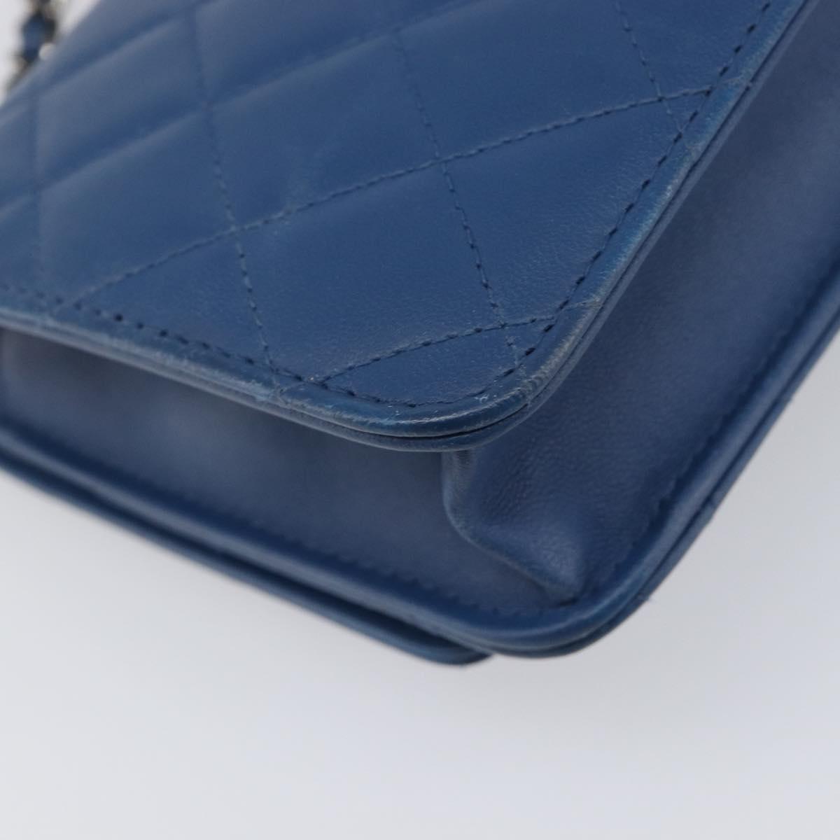 CHANEL Matelasse Trendy CC Chain Wallet Lamb Skin Blue Silver CC Auth 199460SAM