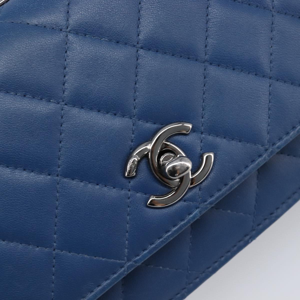 CHANEL Matelasse Trendy CC Chain Wallet Lamb Skin Blue Silver CC Auth 199460SAM