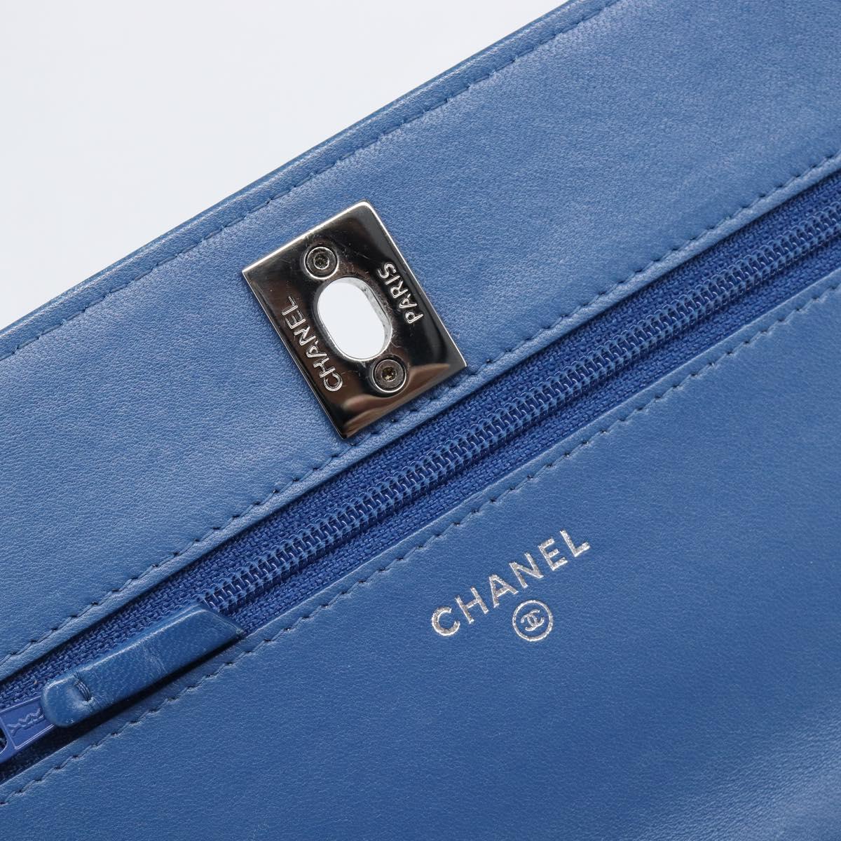 CHANEL Matelasse Trendy CC Chain Wallet Lamb Skin Blue Silver CC Auth 199460SAM