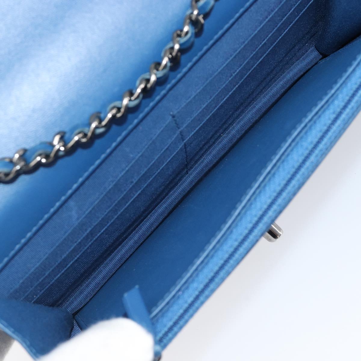 CHANEL Matelasse Trendy CC Chain Wallet Lamb Skin Blue Silver CC Auth 199460SAM