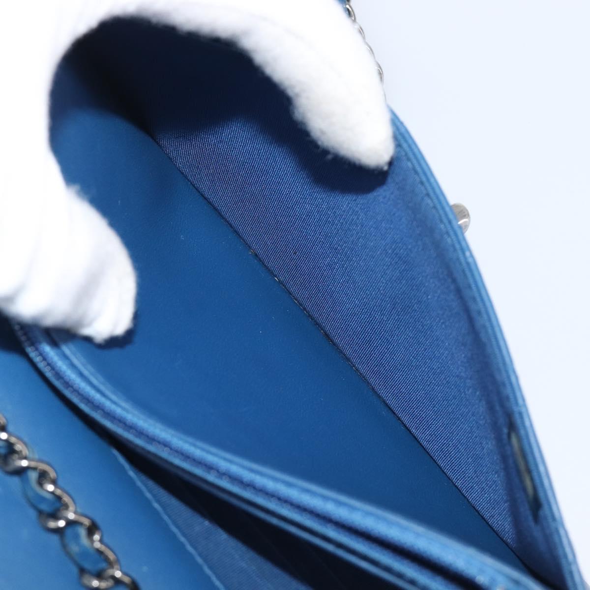 CHANEL Matelasse Trendy CC Chain Wallet Lamb Skin Blue Silver CC Auth 199460SAM