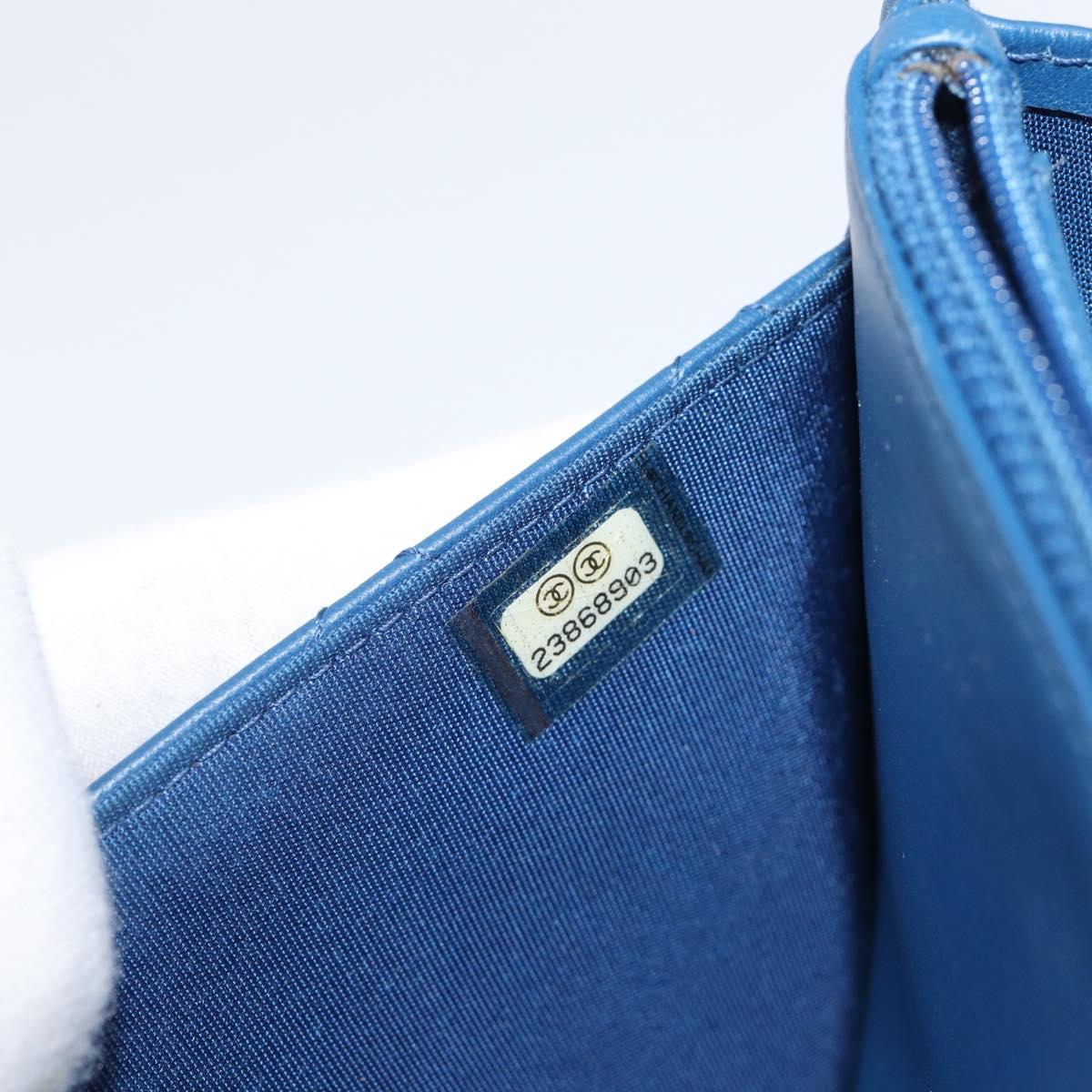 CHANEL Matelasse Trendy CC Chain Wallet Lamb Skin Blue Silver CC Auth 199460SAM