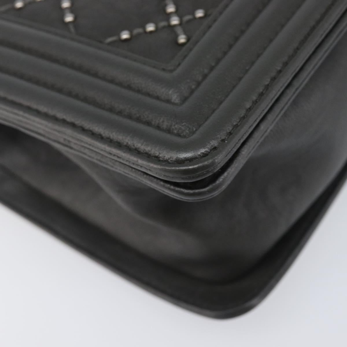 CHANEL Matelasse Boy Chanel Chain Bag Leather Black Silver CC Auth 199461SAM