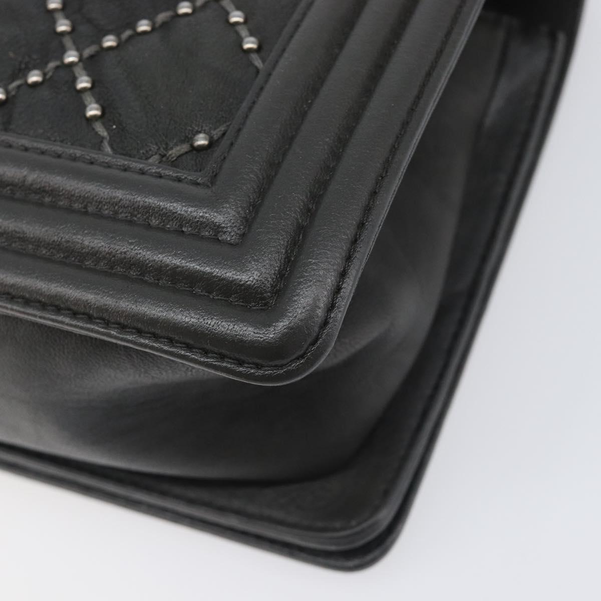 CHANEL Matelasse Boy Chanel Chain Bag Leather Black Silver CC Auth 199461SAM