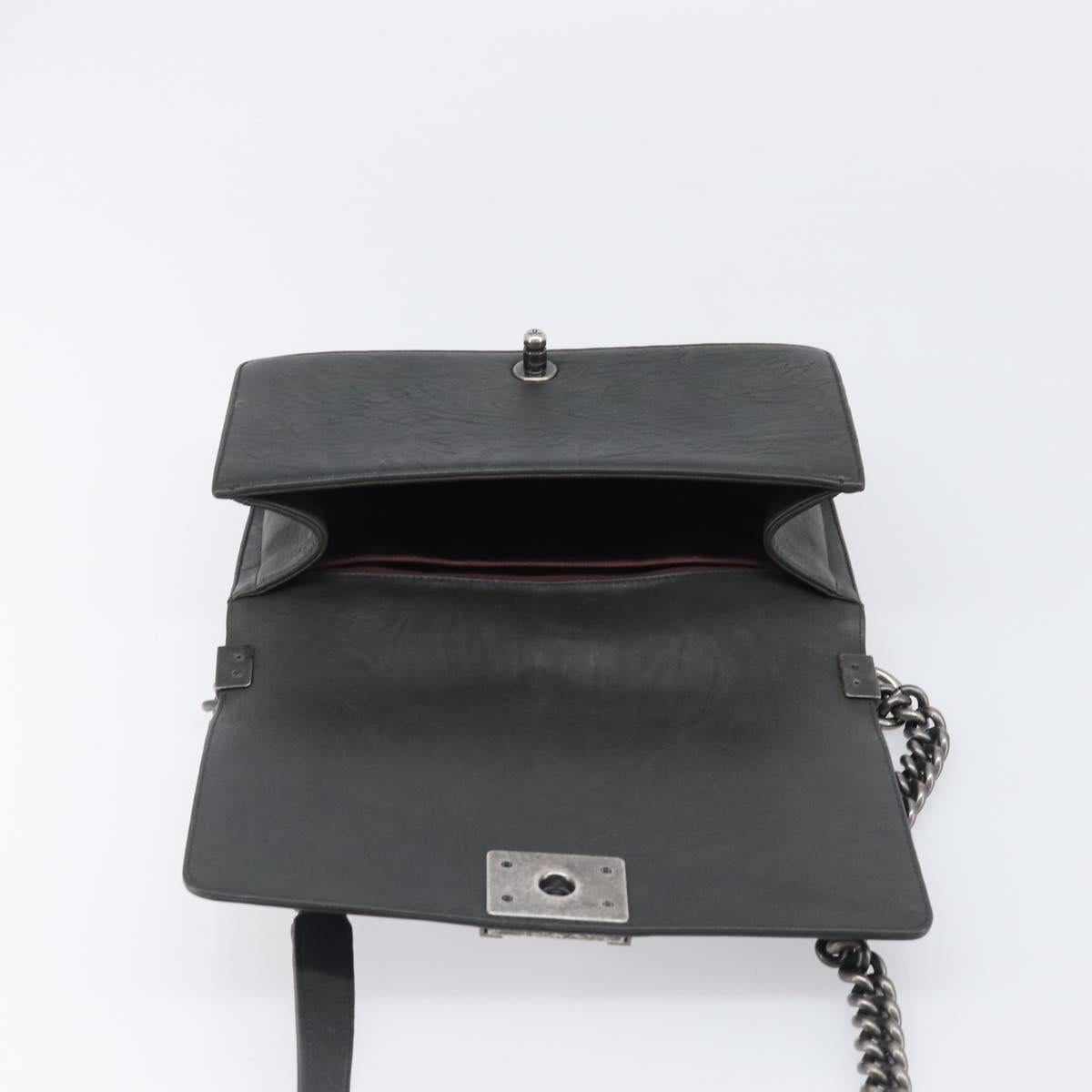 CHANEL Matelasse Boy Chanel Chain Bag Leather Black Silver CC Auth 199461SAM